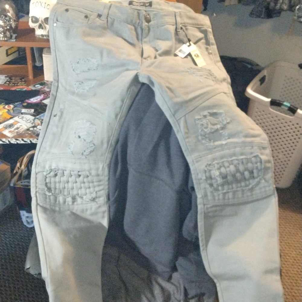 Trestles Supply Co Men's Gray Distressed Moto Pants/Jeans - Size 40
